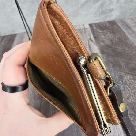 HOBO International Vintage Wallet Clutch Wristlet Cognac Brown Leather Kiss Lock - Picture 9 of 12